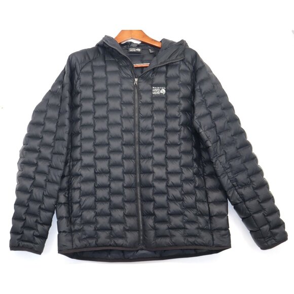 Mountain Hardwear Mens XL Black Quilted Hooded Jacket Lightweight Insulated Zip - Picture 1 of 11